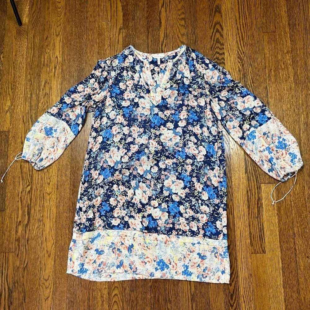 REBECCA TAYLOR 100% Silk Blue Peach Floral Pocket… - image 1