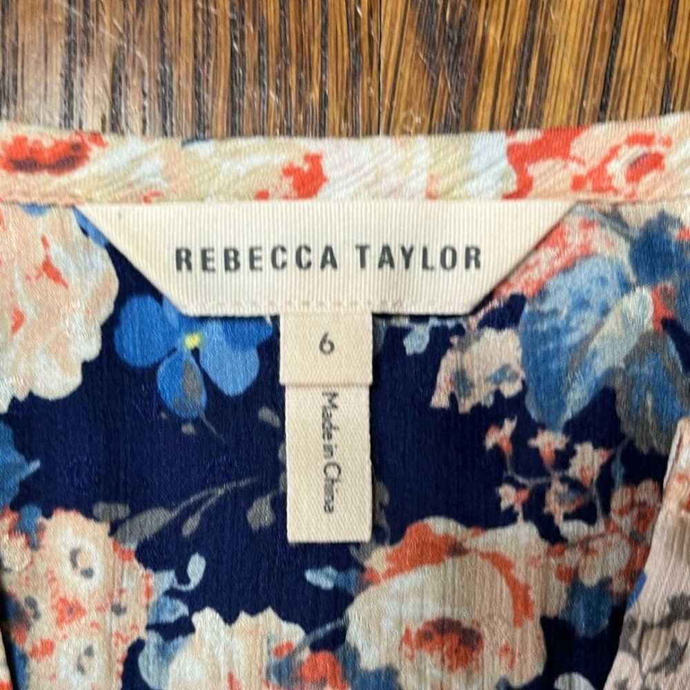 REBECCA TAYLOR 100% Silk Blue Peach Floral Pocket… - image 2