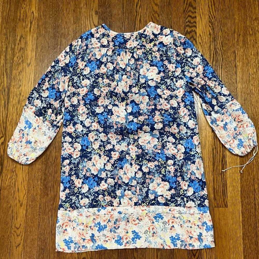 REBECCA TAYLOR 100% Silk Blue Peach Floral Pocket… - image 3