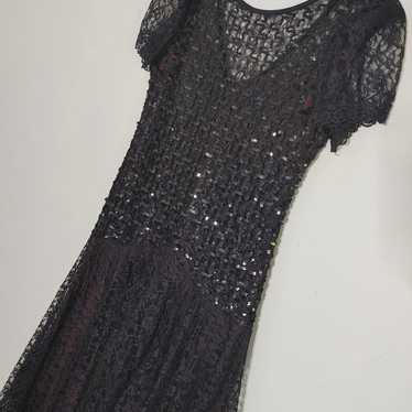 Vintage 80s Night Moves sequin and lace black dre… - image 1