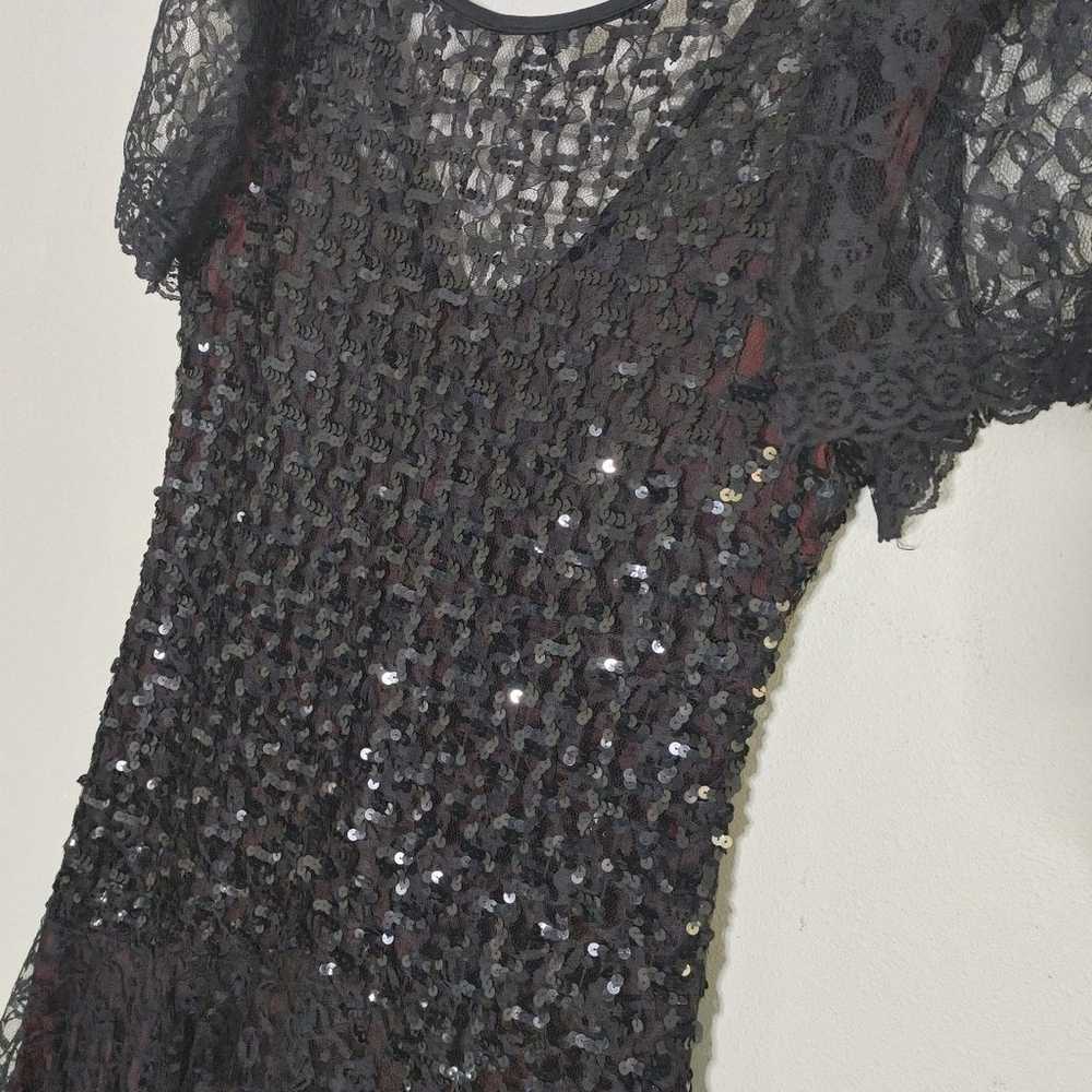 Vintage 80s Night Moves sequin and lace black dre… - image 2