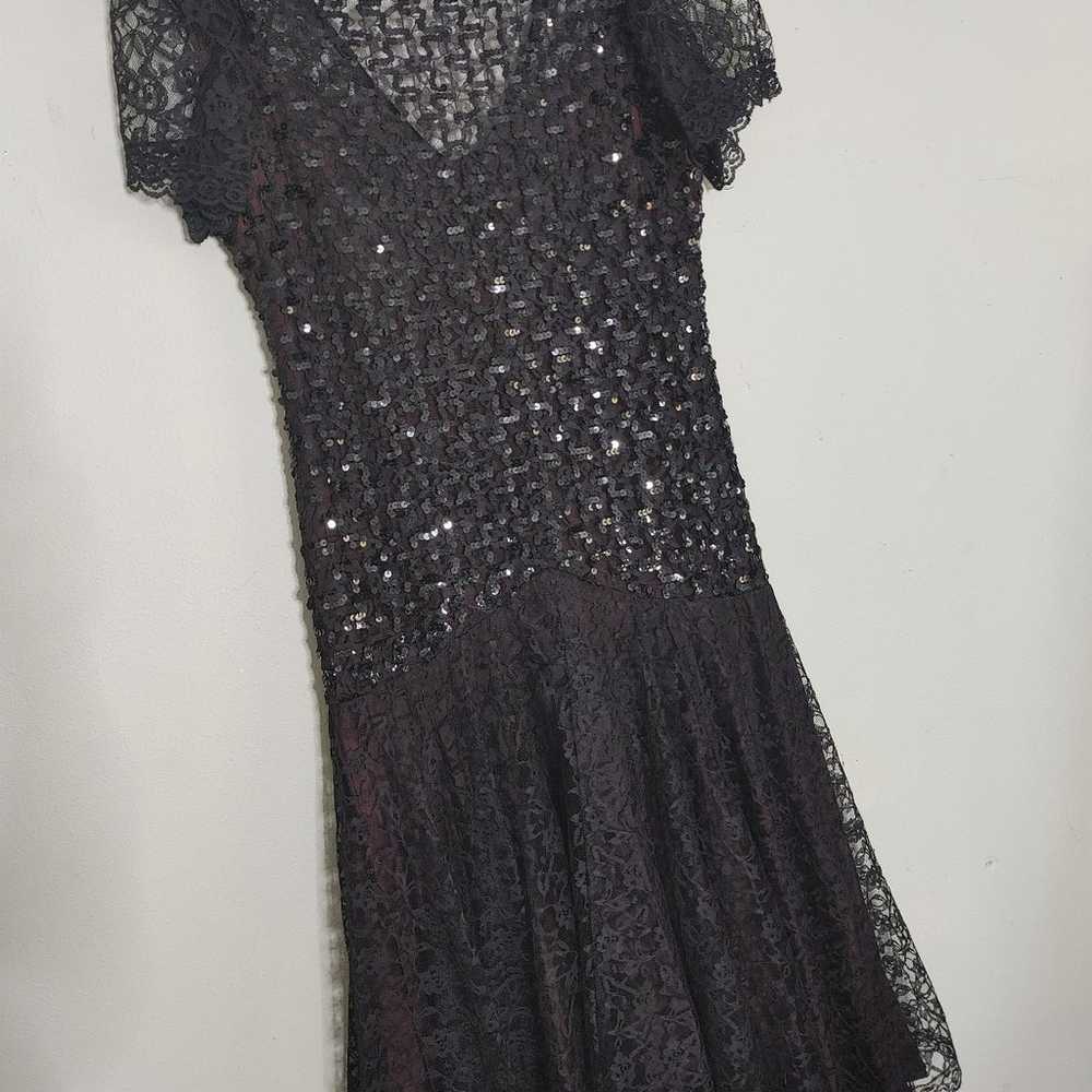 Vintage 80s Night Moves sequin and lace black dre… - image 5