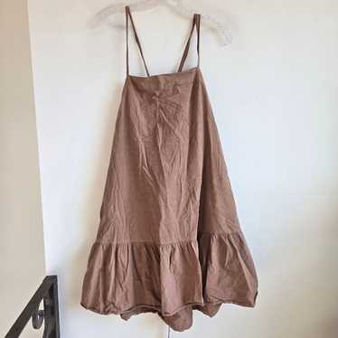 Everlane Brown Linen Tie Back Babydoll Dress - image 1