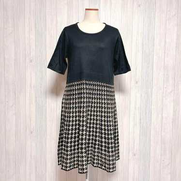 [BKMS] Short Sleeve Knitted Long Dress Houndstoot… - image 1