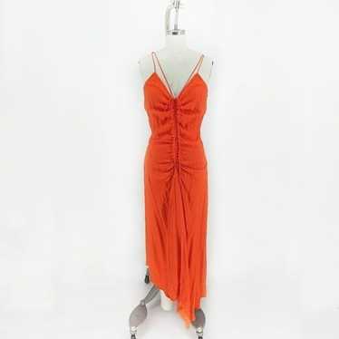 Topshop Star Print Ruched Dress Orange 6 bohemian… - image 1