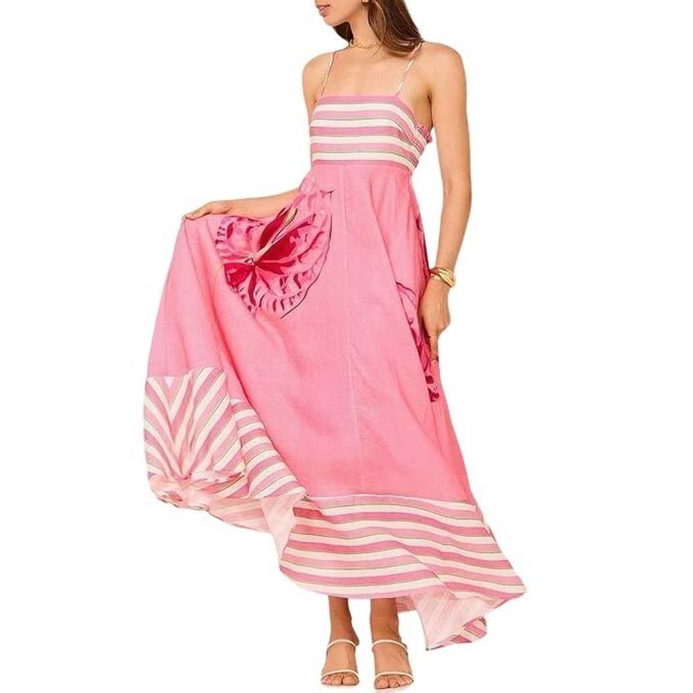 Pink Striped Floral Maxi Dress with Spaghetti Str… - image 2