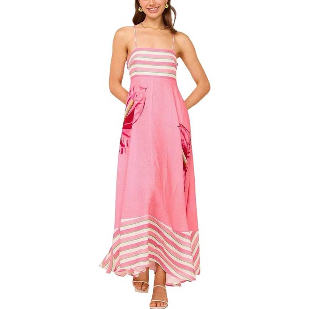 Pink Striped Floral Maxi Dress with Spaghetti Str… - image 3