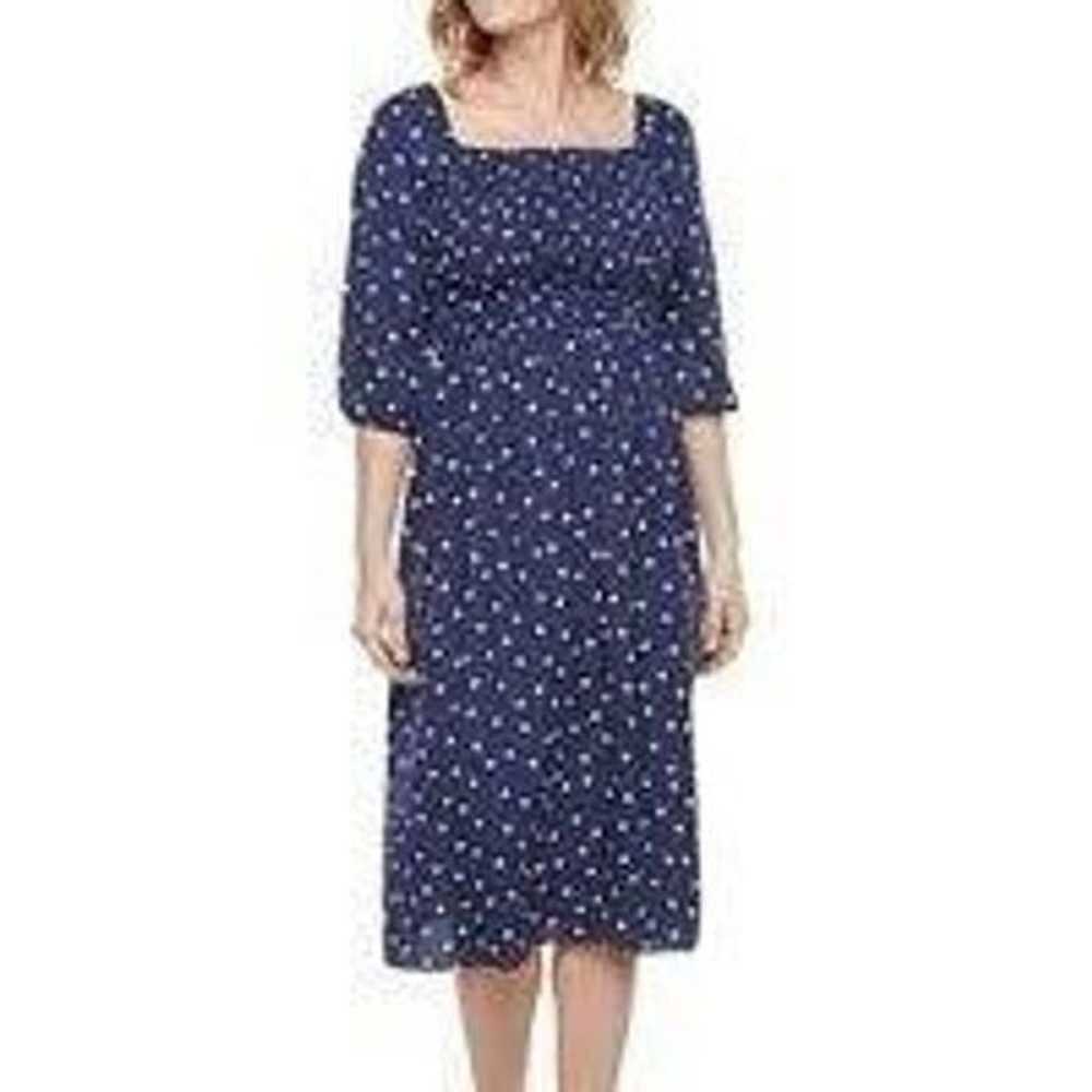 Maison Tara blue polka dot smocked midi dress - image 1