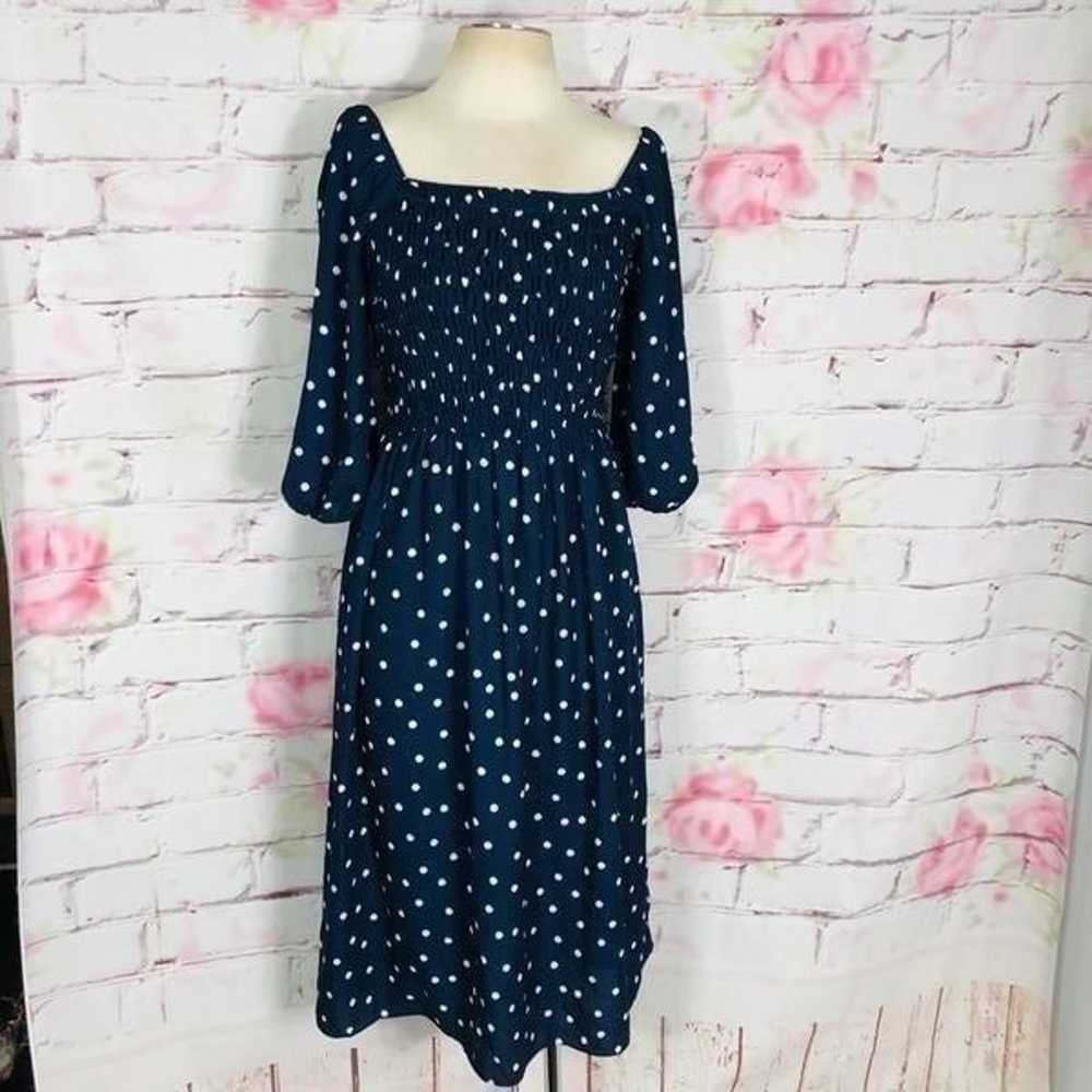 Maison Tara blue polka dot smocked midi dress - image 2