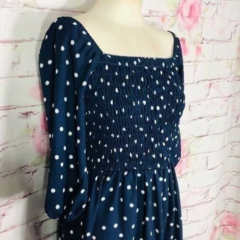 Maison Tara blue polka dot smocked midi dress - image 4