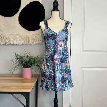 Y2K Blue and purple floral slip dress satin dress - image 1