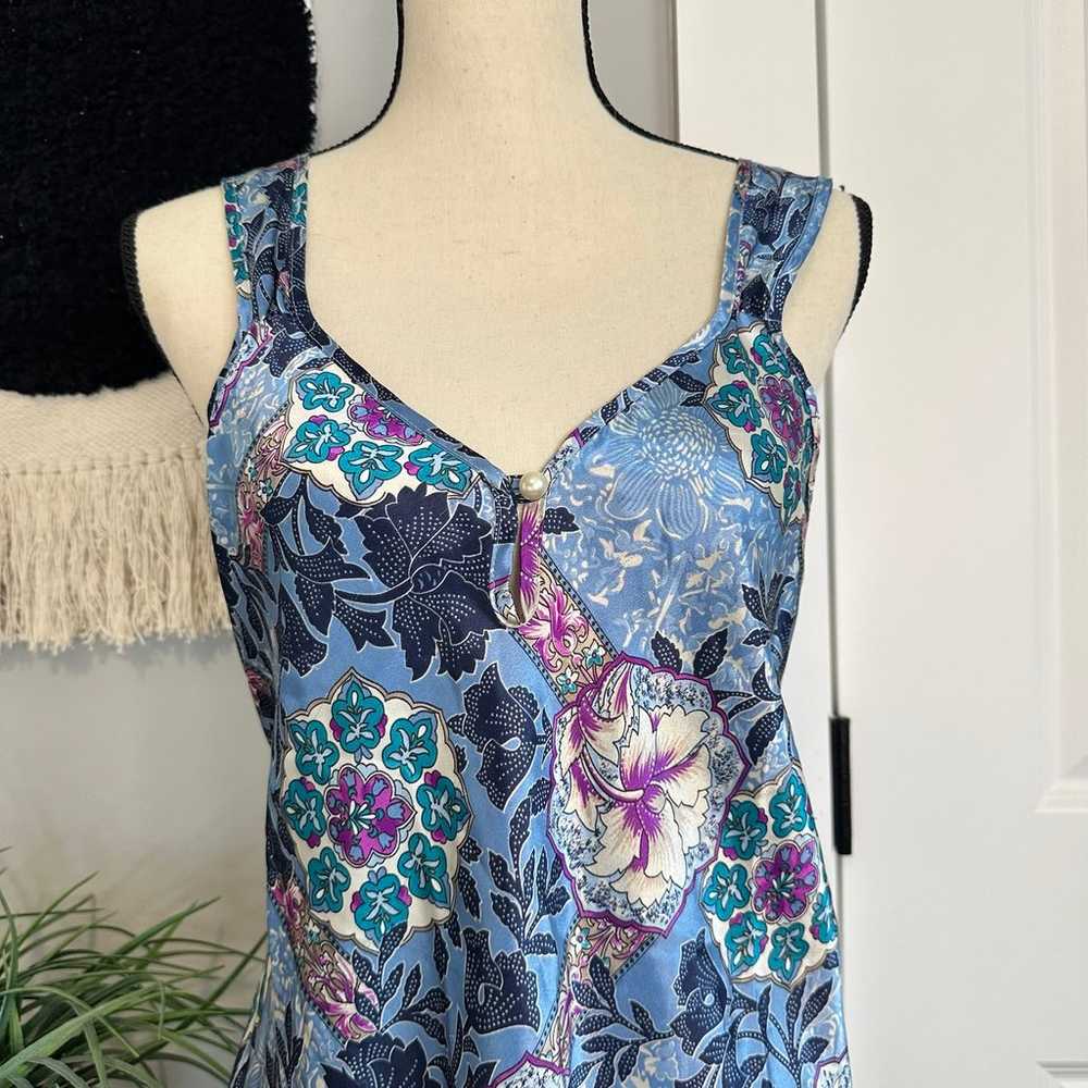 Y2K Blue and purple floral slip dress satin dress - image 2