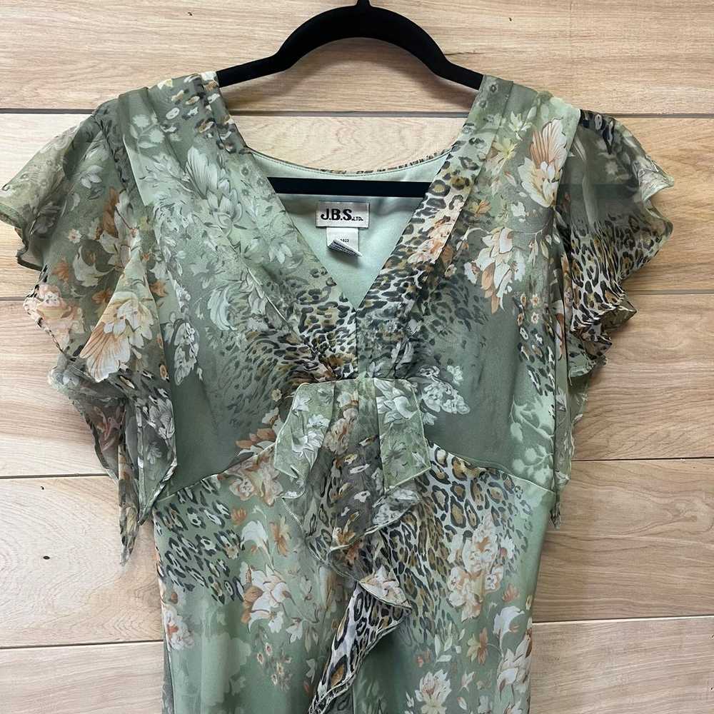 Vintage boho chic floral satin leopard print gree… - image 2