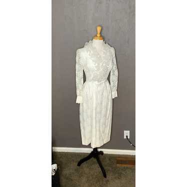 1960s White Lace Dress Ruffled Collar NWT Wedding… - image 1