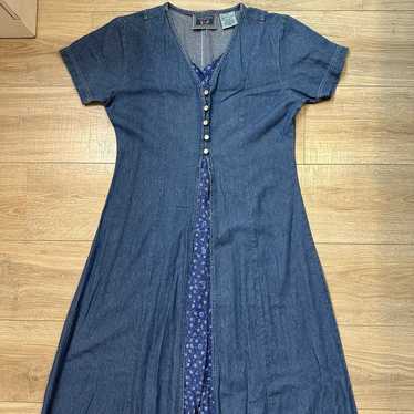 Vintage Erika Casuals Long Dress Womens Med Denim… - image 1