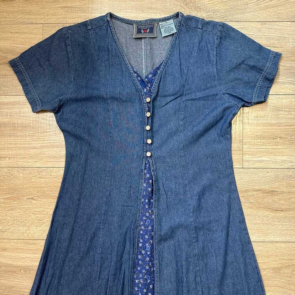 Vintage Erika Casuals Long Dress Womens Med Denim… - image 2