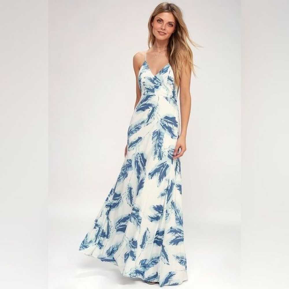 Lulus Float Sweetly Blue and White Feather Print … - image 1