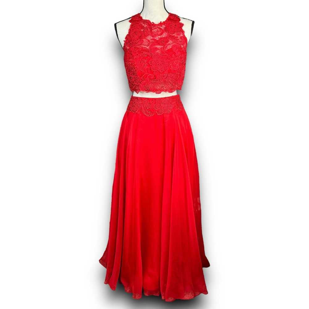 Dave & Johnny Red Two Piece Lace Halter Top Maxi … - image 2