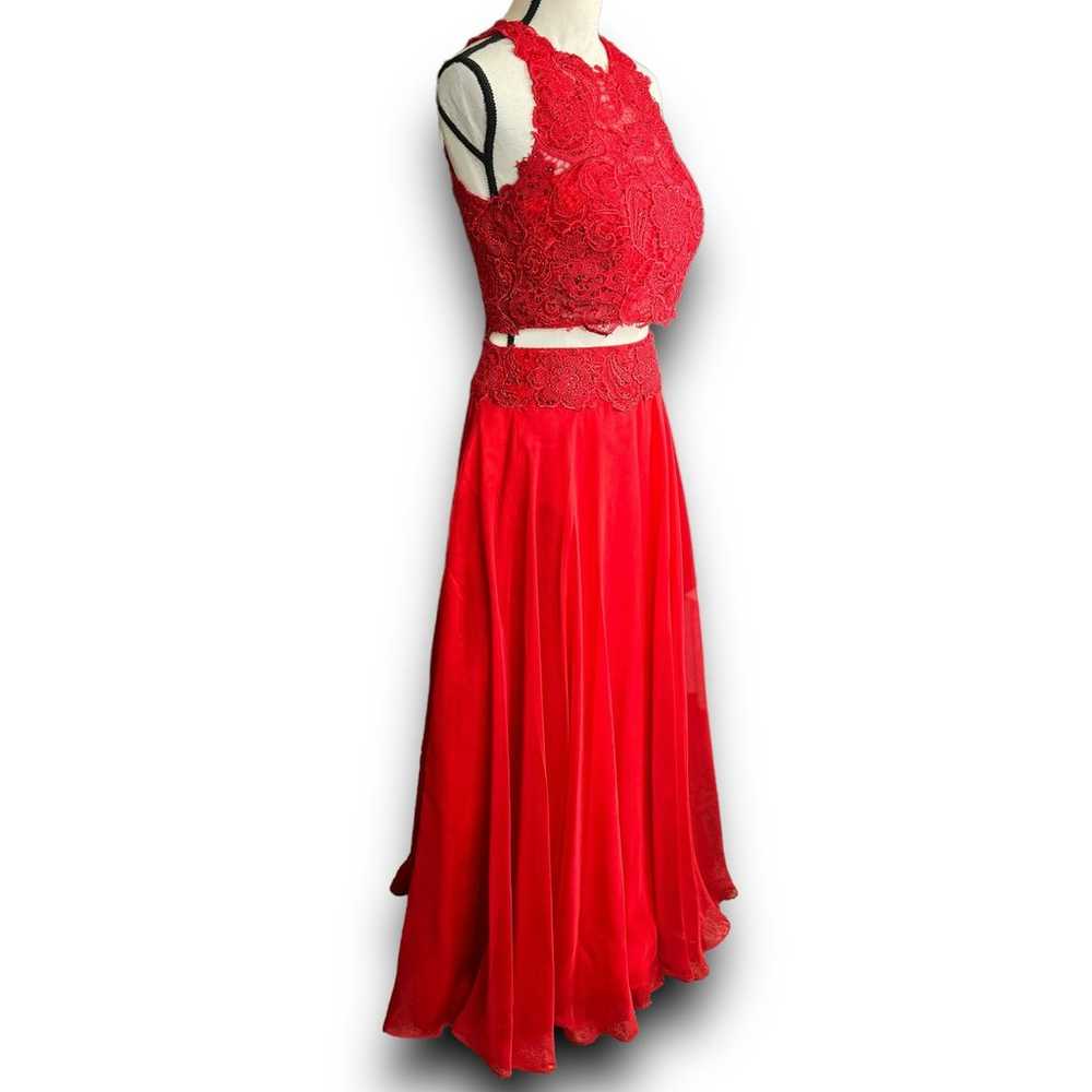 Dave & Johnny Red Two Piece Lace Halter Top Maxi … - image 3