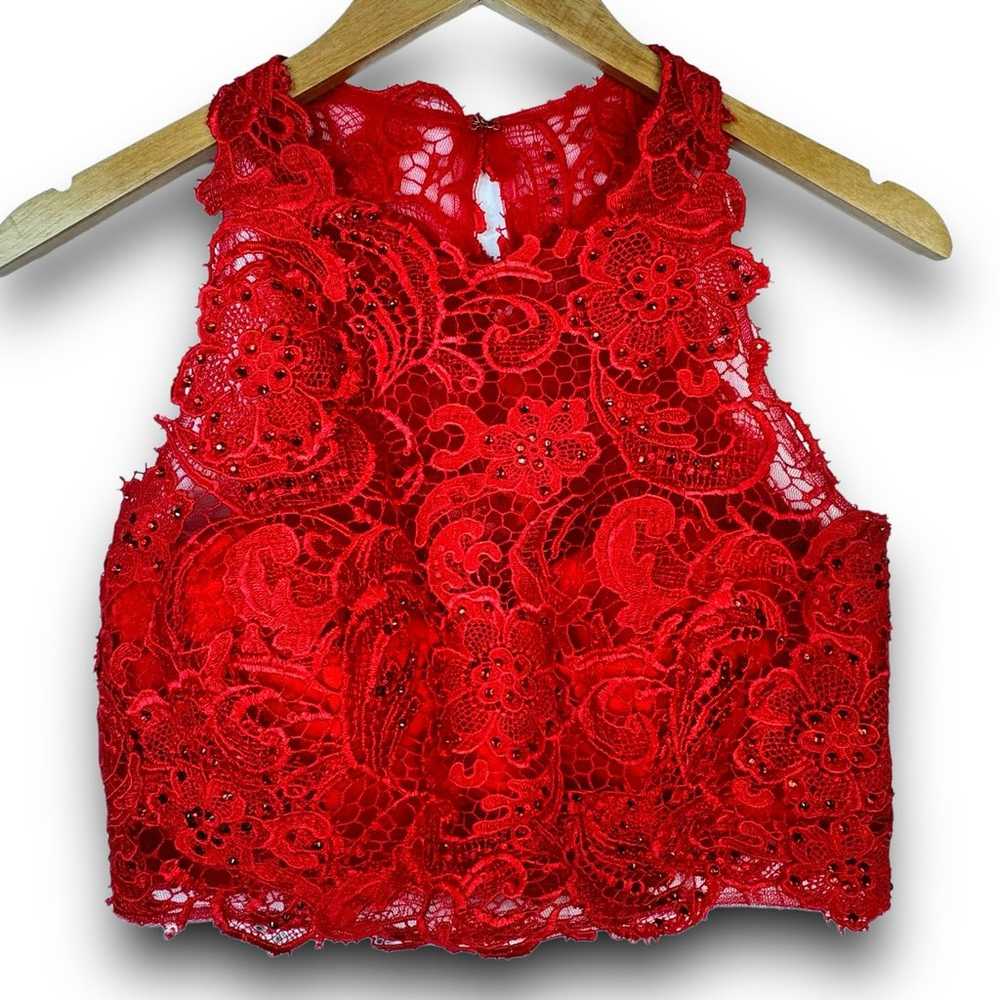 Dave & Johnny Red Two Piece Lace Halter Top Maxi … - image 4