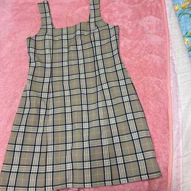 Beige check-pattern sleeveless mini dress - image 1