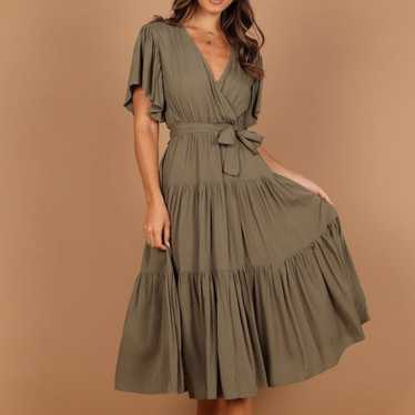 Petal and Pup Olive Green Midi Dress Size M New