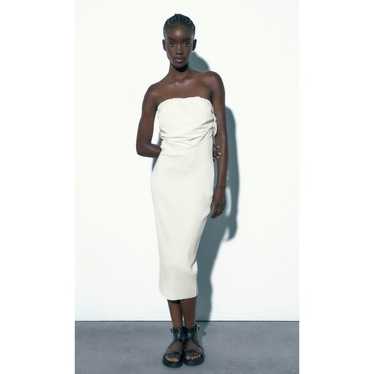 Zara White Bodycon ribbed tube dress with draped … - image 1