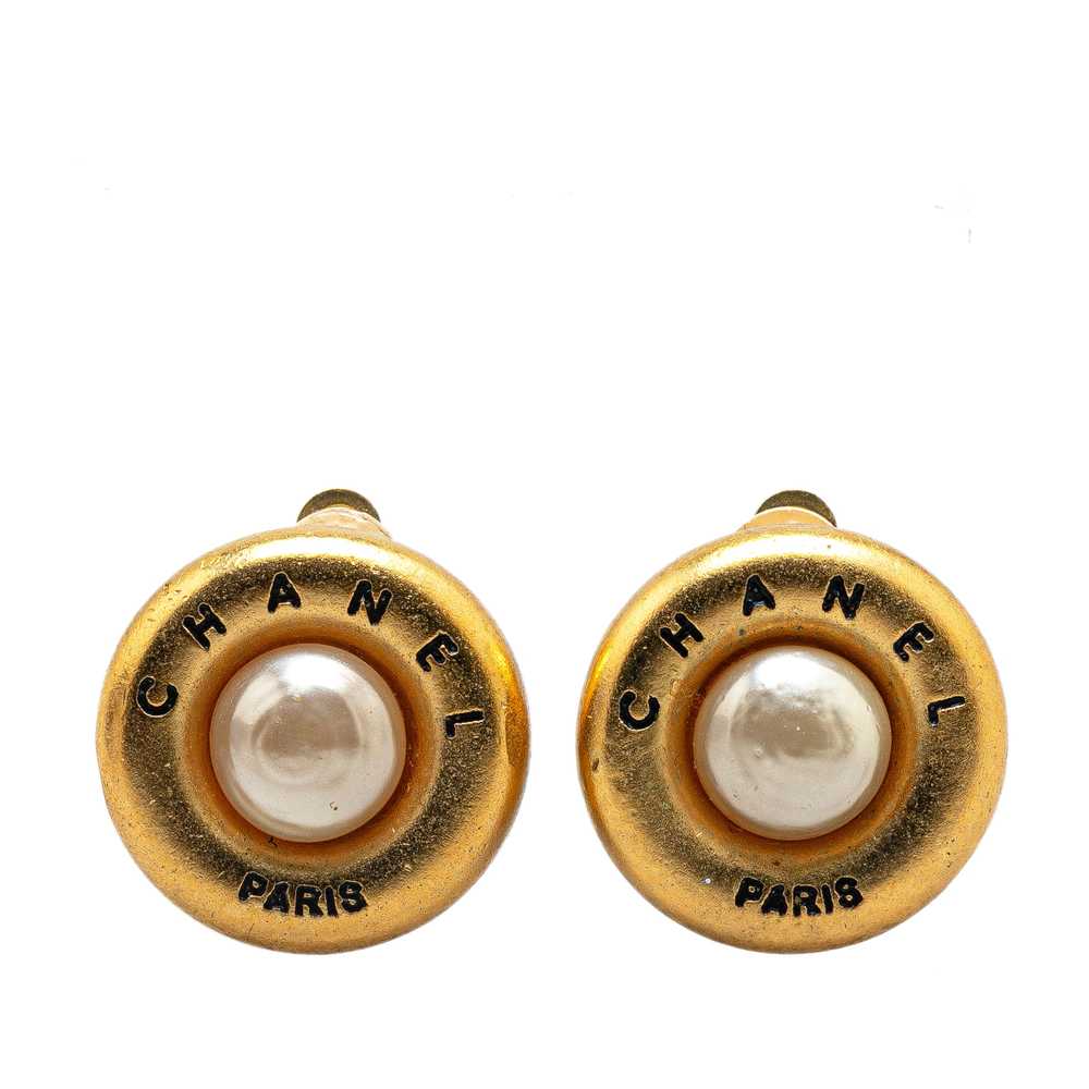 Gold Chanel Gold Plated Faux Pearl Clip on Earrin… - image 1