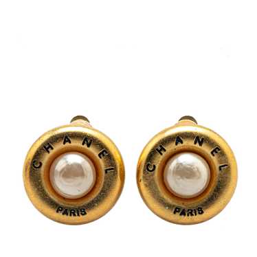 Gold Chanel Gold Plated Faux Pearl Clip on Earrin… - image 1