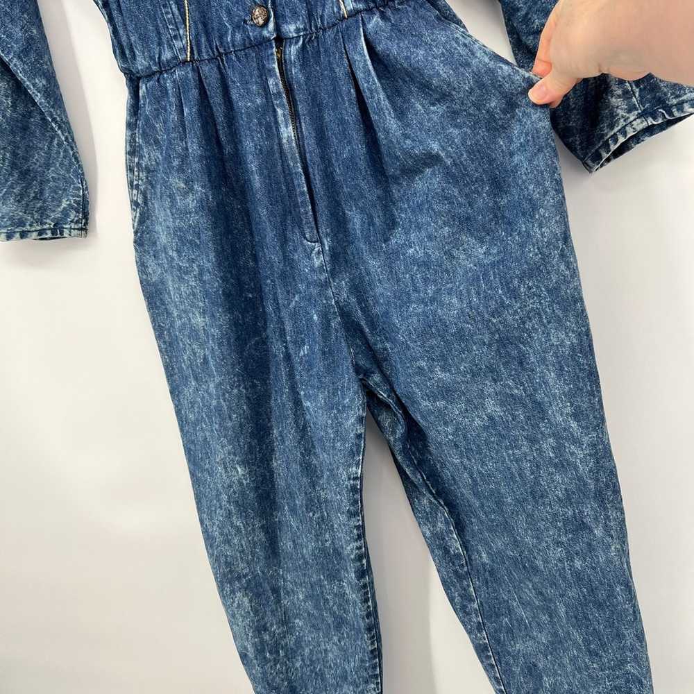 Vintage 80s Acid Wash Denim Jumpsuit Plus Sz 14 P… - image 7