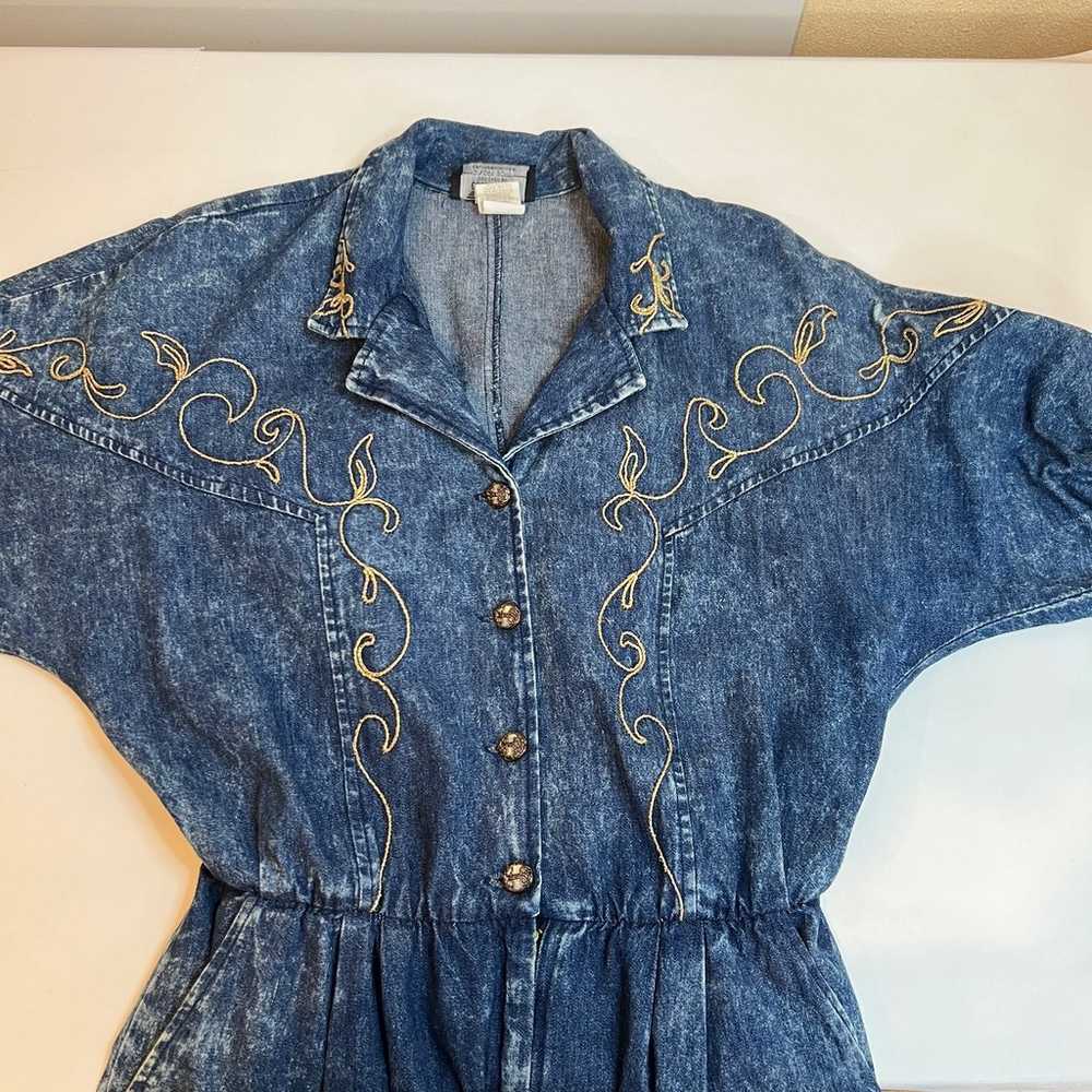 Vintage 80s Acid Wash Denim Jumpsuit Plus Sz 14 P… - image 9