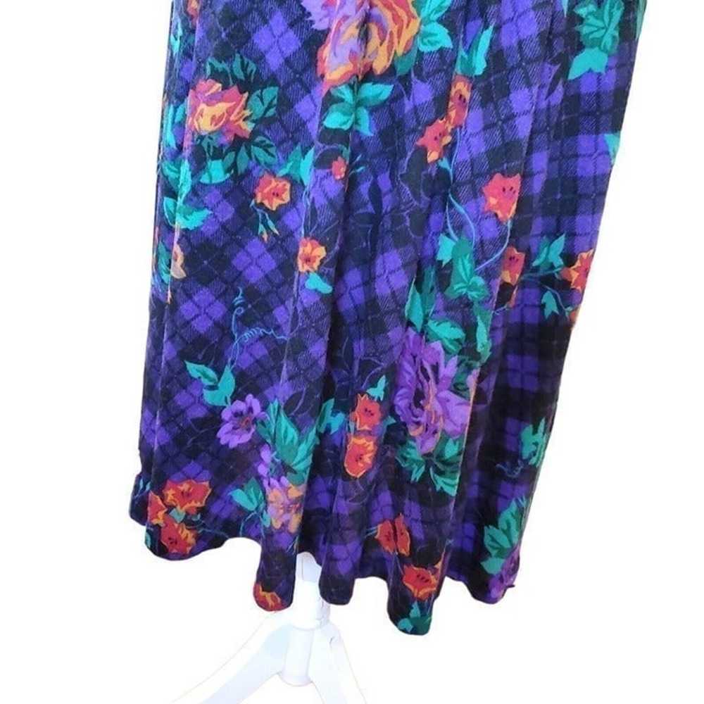 Vintage 80s Womens Dark Floral Plaid Midi Dress M… - image 4