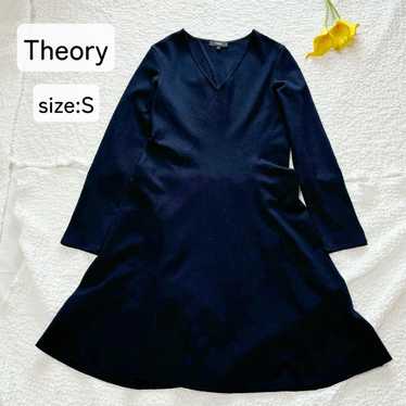 Theory V-neck Flared Dress A-line Wool Navy Semi-f