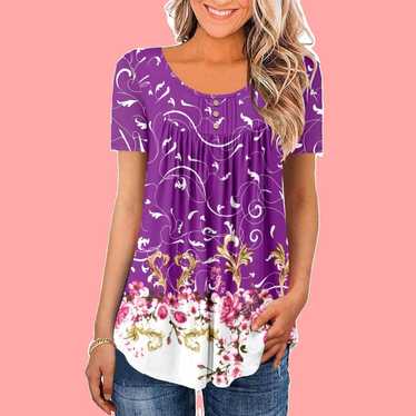 Vintage Purple Crew Neck Flare Sleeve Flowy Long … - image 1