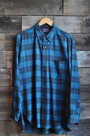 Vintage 50s Plaid Turquoise Pendleton Flannel | L