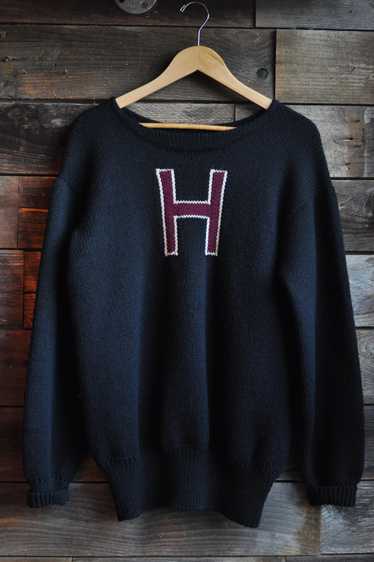 Vintage 40s Harvard Black & Burgundy Knit “H” Swea