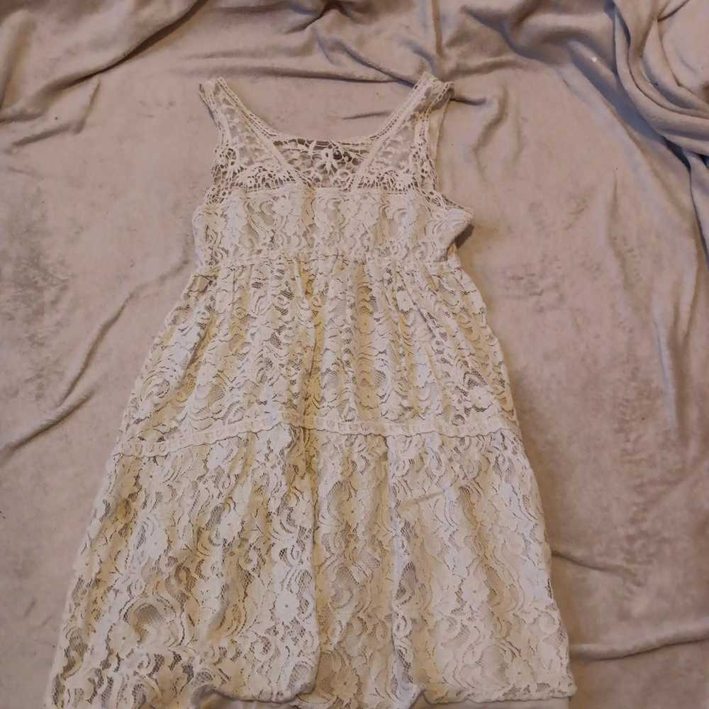 Size Large Off White Lace Pinky Dress Y2K Vintage - image 2