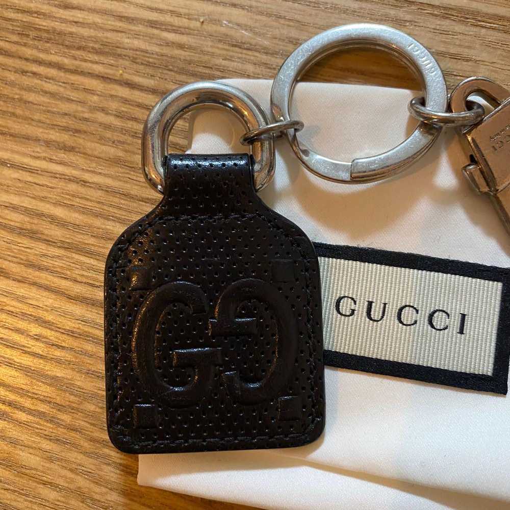 Authentic GUCCI Black Leather GG Logo Charm Keyri… - image 10