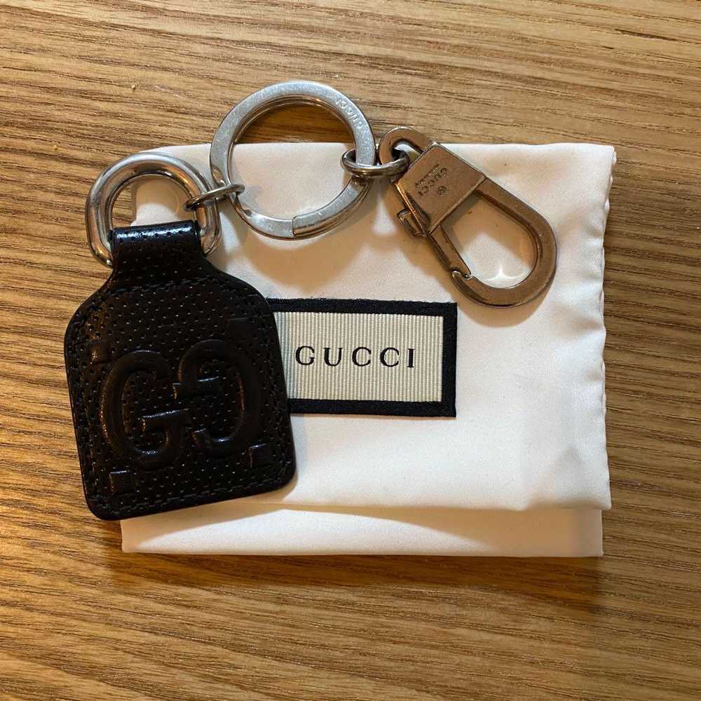 Authentic GUCCI Black Leather GG Logo Charm Keyri… - image 11