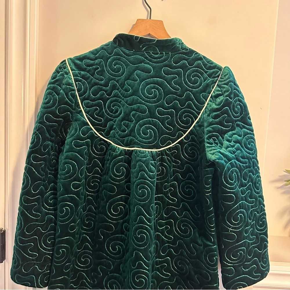 Vintage Komar Green Velvet Quilted Robe Dress Med… - image 5