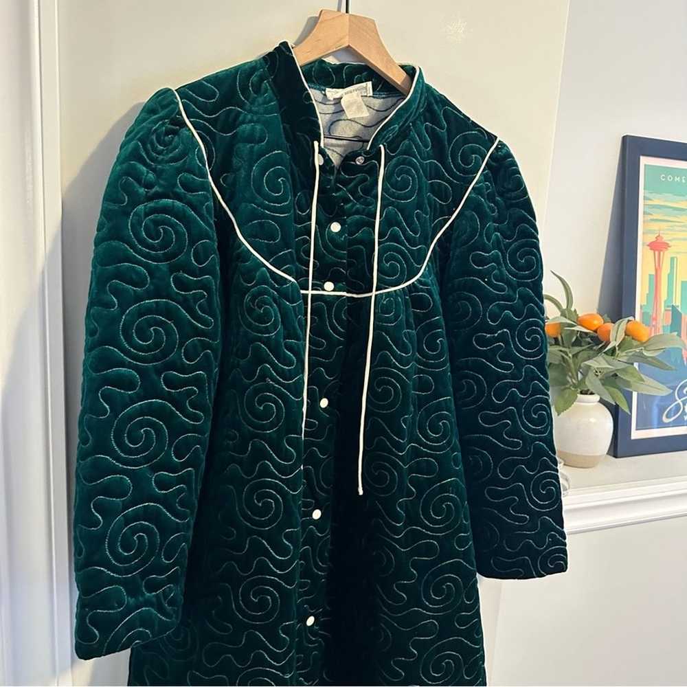 Vintage Komar Green Velvet Quilted Robe Dress Med… - image 6