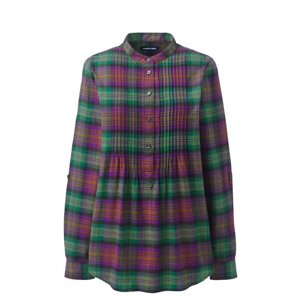 Lands End Lands End Pullover Pleated Bib Plaid Tu… - image 1