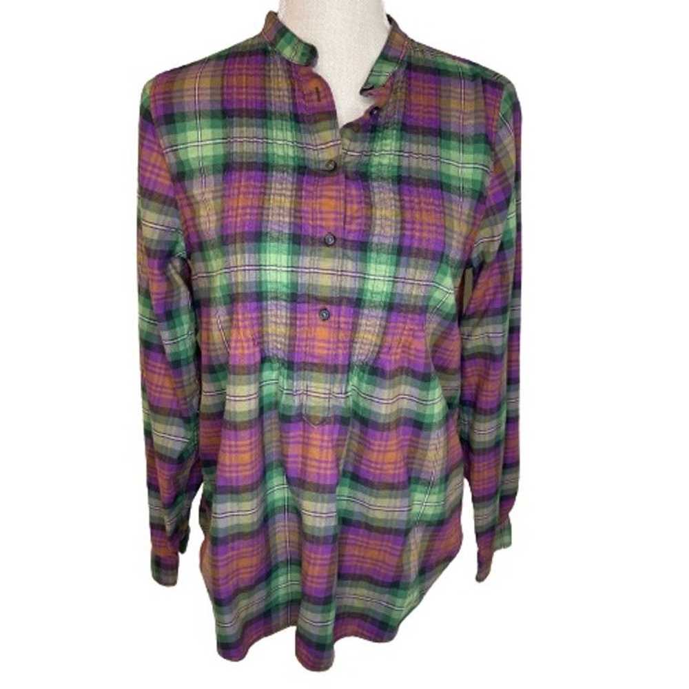 Lands End Lands End Pullover Pleated Bib Plaid Tu… - image 2