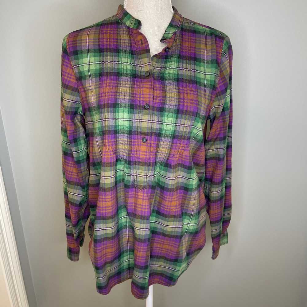 Lands End Lands End Pullover Pleated Bib Plaid Tu… - image 4