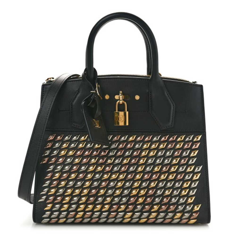 LOUIS VUITTON Calfskin Studded City Steamer PM Bl… - image 1