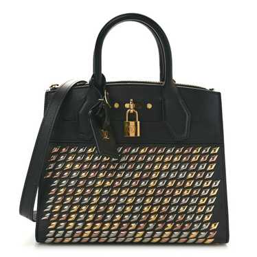 LOUIS VUITTON Calfskin Studded City Steamer PM Bla