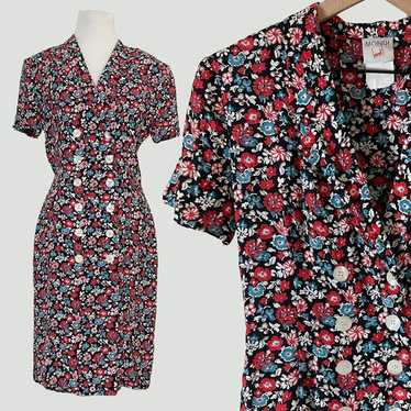 VINTAGE Mondi Dress | Black, Red, Blue Floral | S… - image 1