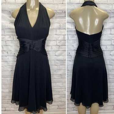 Tadashi Black Halter Silk Chiffon Cocktail Dress