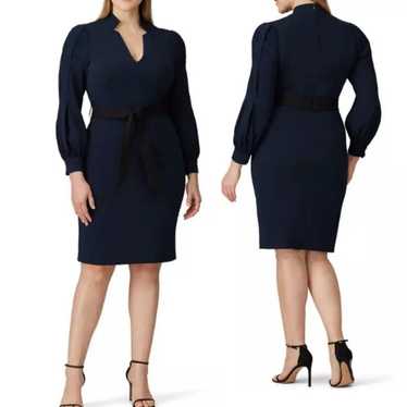 Badgley Mischka Belted V Neck Sheath Dress Navy Ho