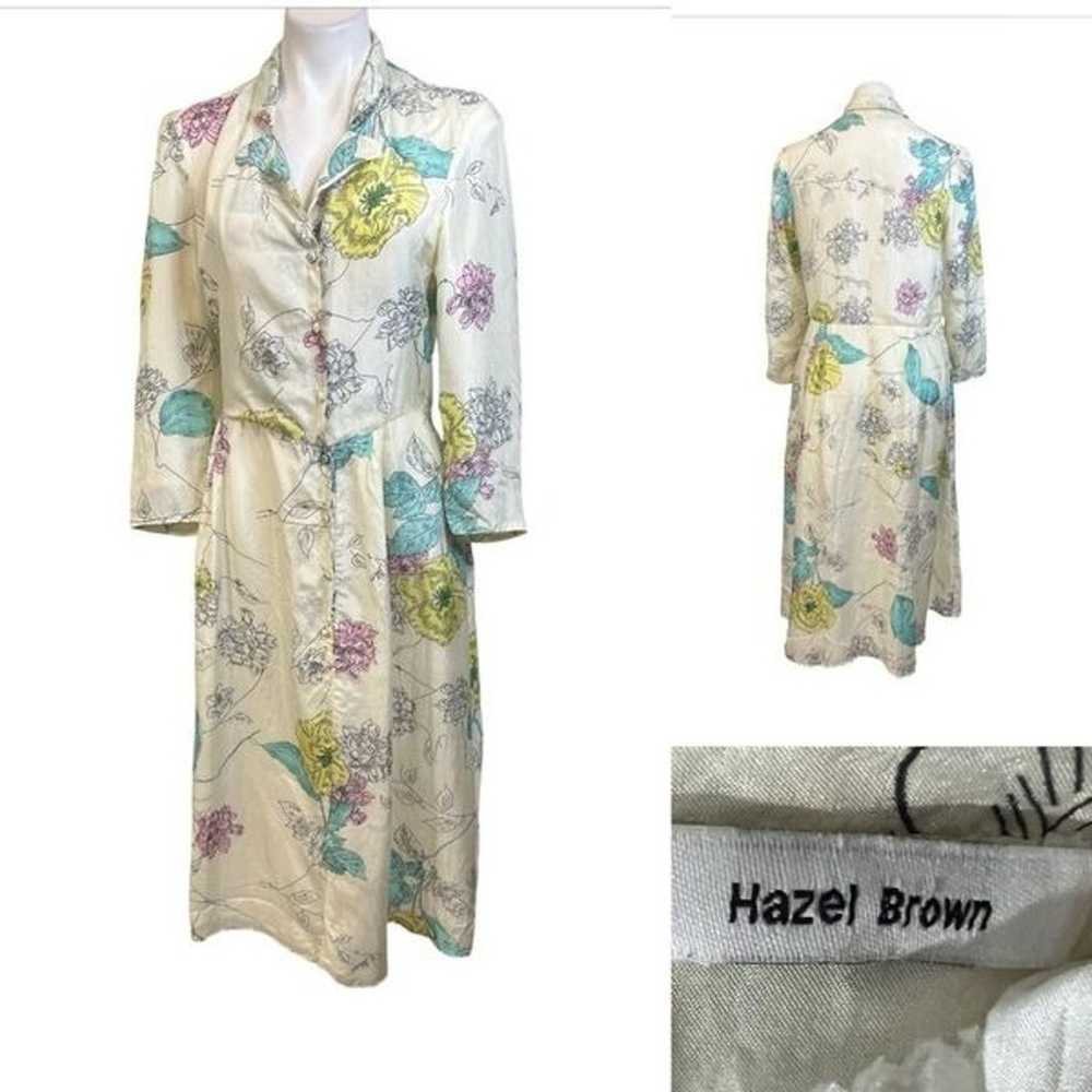 Hazel Brown silk maxi dress size L floral long sl… - image 1